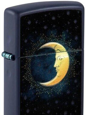 Zippo Lighter: Crescent Moon, Texture Print - Navy Blue Matte